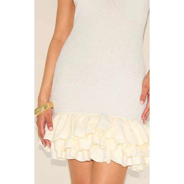 Crème Robe Mini À Bretelles En Maille Avec Ourlet À Volants Petite