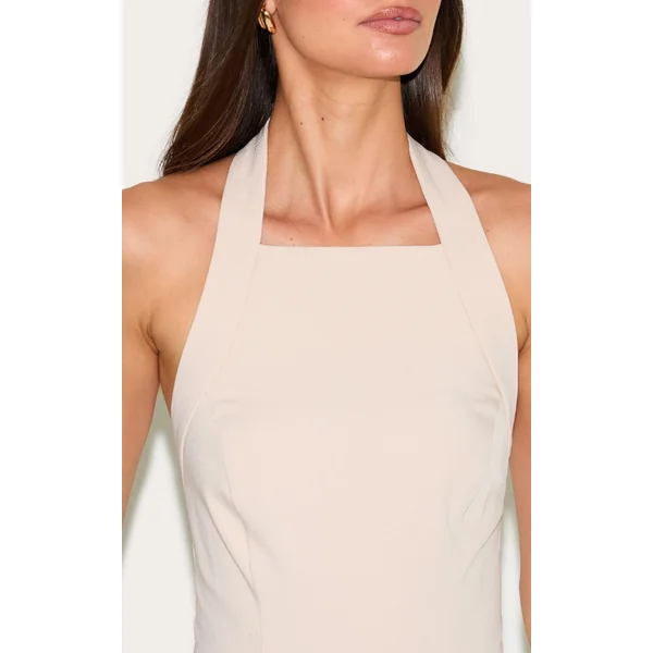 Crème Robe Trapèze Ajustée Tissée À Col Licou