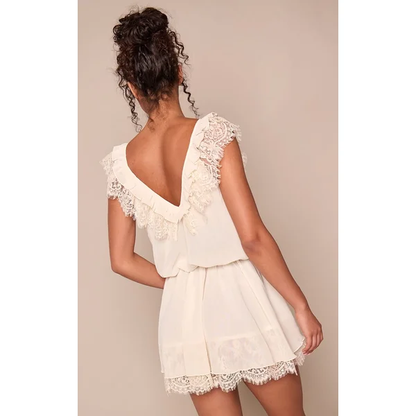 Crème Robe Trapèze Fluide Sans Manches En Mousseline Avec Détail Lacé