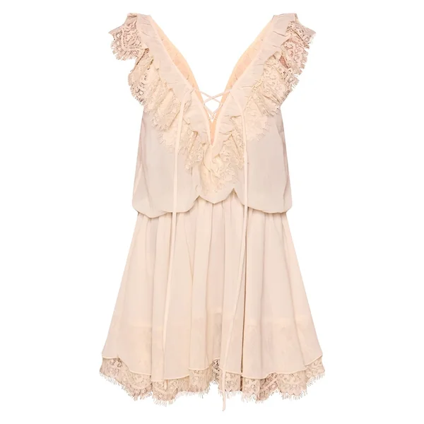 Crème Robe Trapèze Fluide Sans Manches En Mousseline Avec Détail Lacé