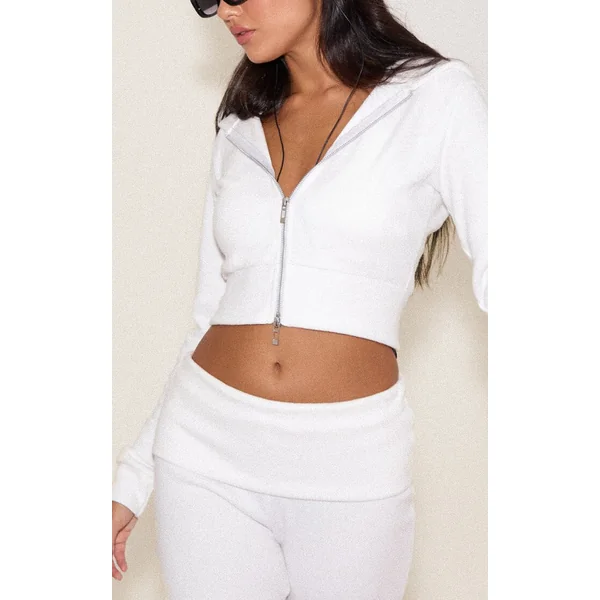 Crème Sweat À Casynthétiqueche Court Zippé Toucher Doux