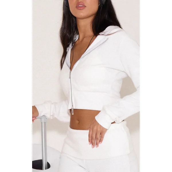 Crème Sweat À Casynthétiqueche Court Zippé Toucher Doux