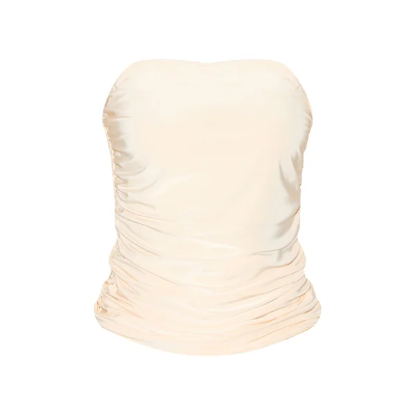 Crème Top Bandeau Long Froncé En Tissu Slinky Double Épaisseur