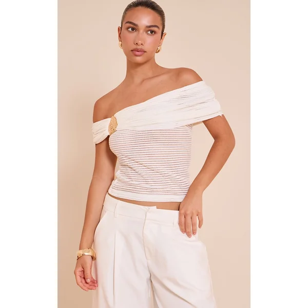 Crème Top Bardot À Détail De Finition Texturée