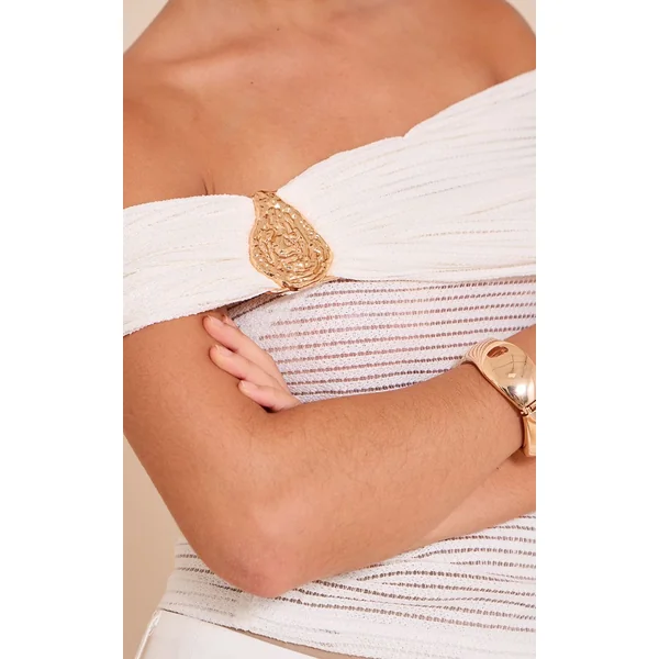 Crème Top Bardot À Détail De Finition Texturée