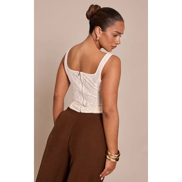 Crème Top Corset Long À Encolure Carrée En Dentelle Shape