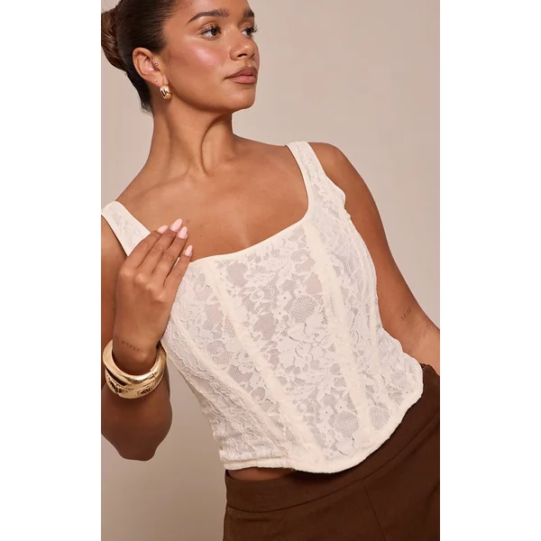 Crème Top Corset Long À Encolure Carrée En Dentelle Shape