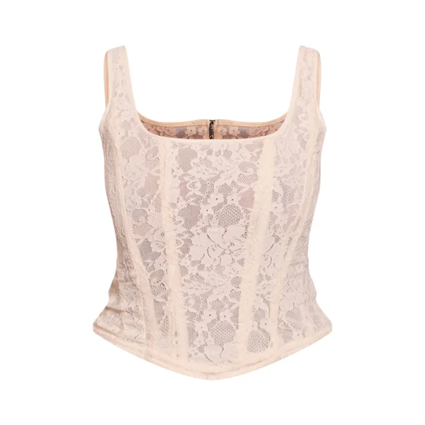 Crème Top Corset Long À Encolure Carrée En Dentelle Shape