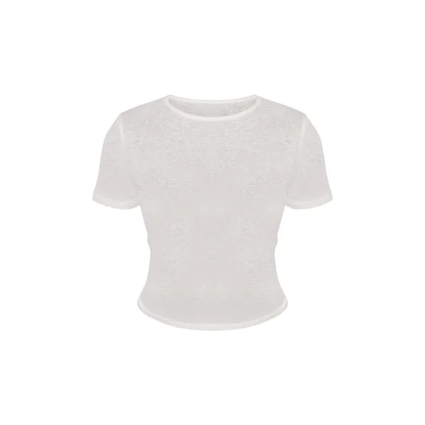 Crème T-shirt Blanc À Manches Courtes En Maille Ajourée Délavée