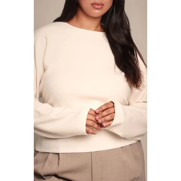 Crème T-shirt Grande Taille À Manches Longues Resserrées Et Manches Cocoon