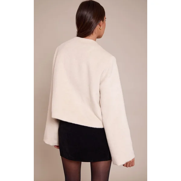 Crème Veste Cintrée En Laine Brossée À Simple Boutonnage