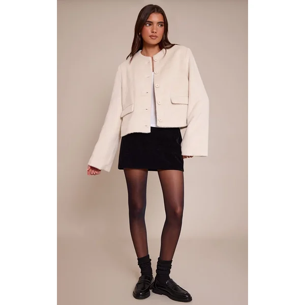 Crème Veste Cintrée En Laine Brossée À Simple Boutonnage