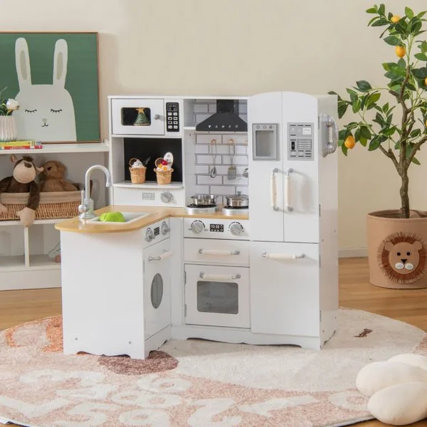 Cuisine d’Angle Enfants avec Ustensiles de Cuisine Téléphone Simulé Machine à Laver Réfrigérateur