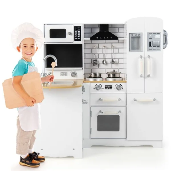 Cuisine d’Angle Enfants avec Ustensiles de Cuisine Téléphone Simulé Machine à Laver Réfrigérateur