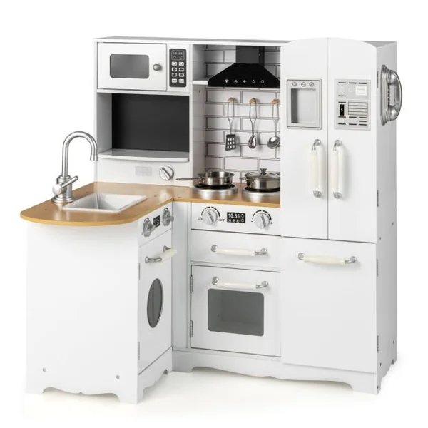 Cuisine d’Angle Enfants avec Ustensiles de Cuisine Téléphone Simulé Machine à Laver Réfrigérateur