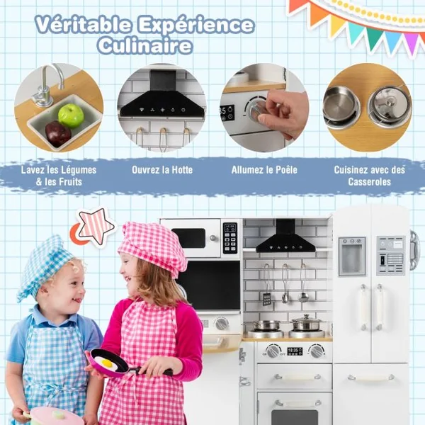 Cuisine d’Angle Enfants avec Ustensiles de Cuisine Téléphone Simulé Machine à Laver Réfrigérateur