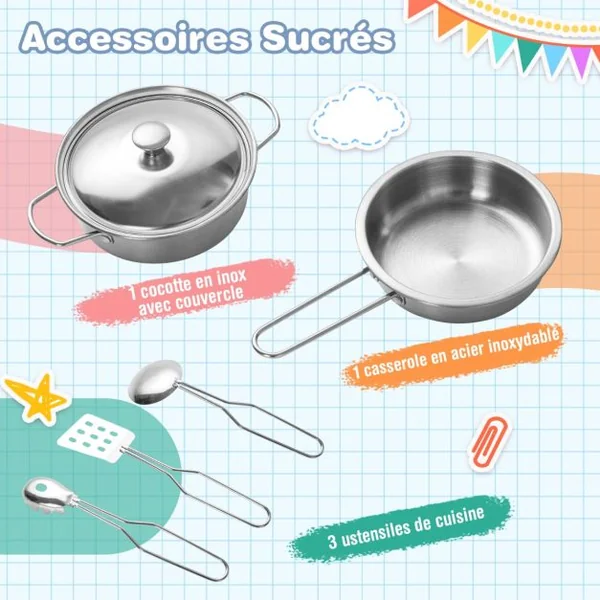 Cuisine d’Angle Enfants avec Ustensiles de Cuisine Téléphone Simulé Machine à Laver Réfrigérateur