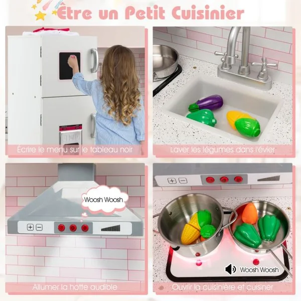 Cuisine Enfant en Bois 85 x 84 x 85 cm Table de Cuisson Électrique Équipement de Cuisine Complet Nombreux Accessoires