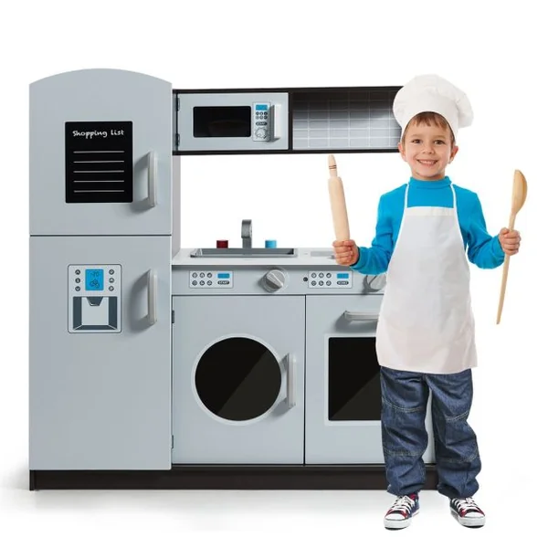 Cuisine Enfant en Bois avec Sons Réel Jouet Cuisinière avec Four Micro-ondes Réfrigérateur etc de 3 à 8 Ans