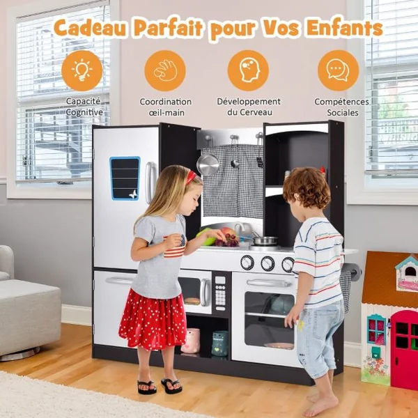 Cuisine Enfant en Sapin Non Toxique avec Réfrigérateur à 2 Niveaux Évier, Four, pour Enfant de 3+ Ans 97 x30 x 95 CM