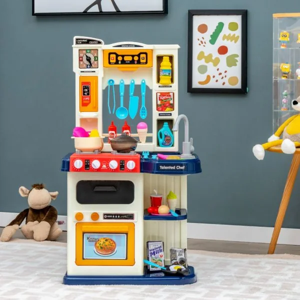 Cuisine Enfants 38 Accessoires Jouet Dînette Lumières et Sons Réalistes Cadeaux de Noël / d'Anniversaire 3 Ans+ Bleu