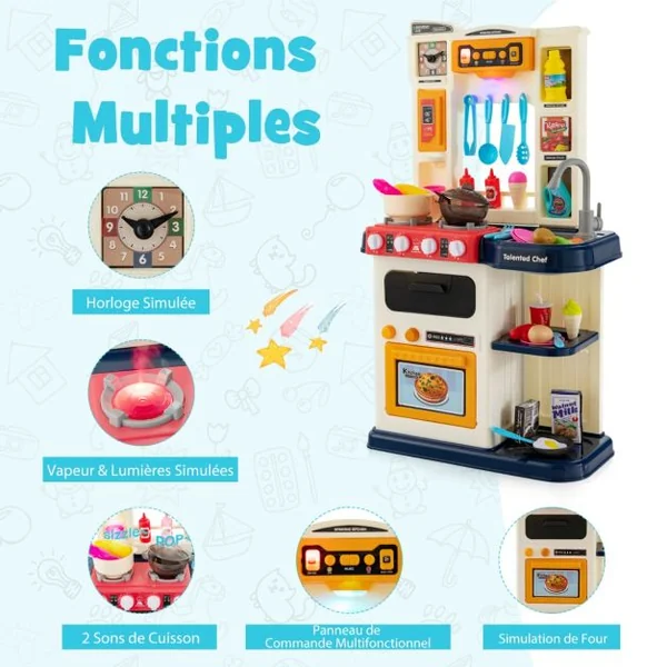 Cuisine Enfants 38 Accessoires Jouet Dînette Lumières et Sons Réalistes Cadeaux de Noël / d'Anniversaire 3 Ans+ Bleu