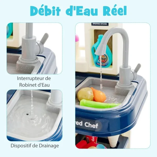 Cuisine Enfants 38 Accessoires Jouet Dînette Lumières et Sons Réalistes Cadeaux de Noël / d'Anniversaire 3 Ans+ Bleu
