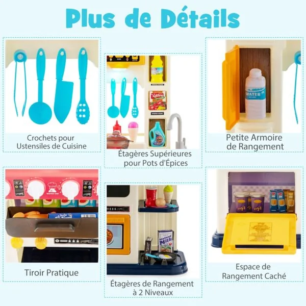 Cuisine Enfants 38 Accessoires Jouet Dînette Lumières et Sons Réalistes Cadeaux de Noël / d'Anniversaire 3 Ans+ Bleu