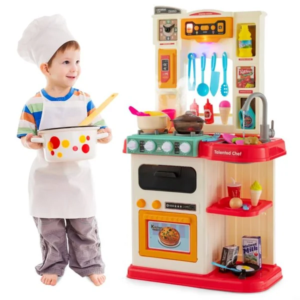 Cuisine Enfants 38 Accessoires Jouet Dînette Lumières et Sons Réalistes Cadeaux de Noël / d'Anniversaire 3 Ans+ Rose
