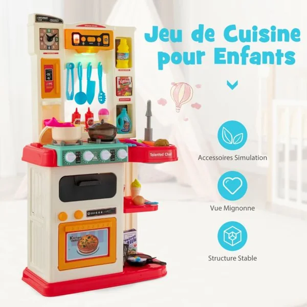 Cuisine Enfants 38 Accessoires Jouet Dînette Lumières et Sons Réalistes Cadeaux de Noël / d'Anniversaire 3 Ans+ Rose