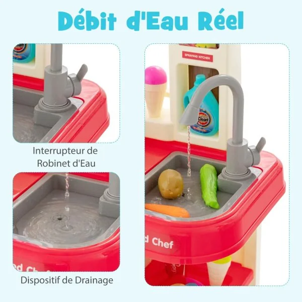 Cuisine Enfants 38 Accessoires Jouet Dînette Lumières et Sons Réalistes Cadeaux de Noël / d'Anniversaire 3 Ans+ Rose