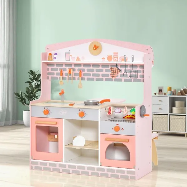 Cuisine Enfants 3-8 Ans 14 Accessoires 2 Face : Restaurant à autre côté Four à rôtir Barbecue Auvent réglable
