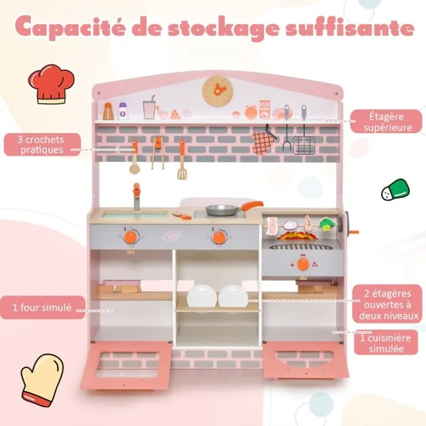 Cuisine Enfants 3-8 Ans 14 Accessoires 2 Face : Restaurant à autre côté Four à rôtir Barbecue Auvent réglable
