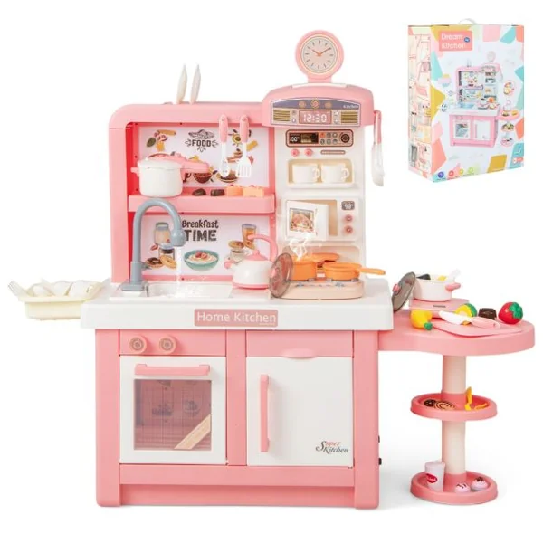 Cuisine Enfants 3 Ans+48 Accessoires Jouet Dînette Lumières et Sons Réalistes Cadeaux de Noël d'Anniversaire Gris