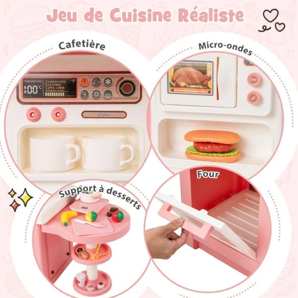 Cuisine Enfants 3 Ans+48 Accessoires Jouet Dînette Lumières et Sons Réalistes Cadeaux de Noël d'Anniversaire Gris