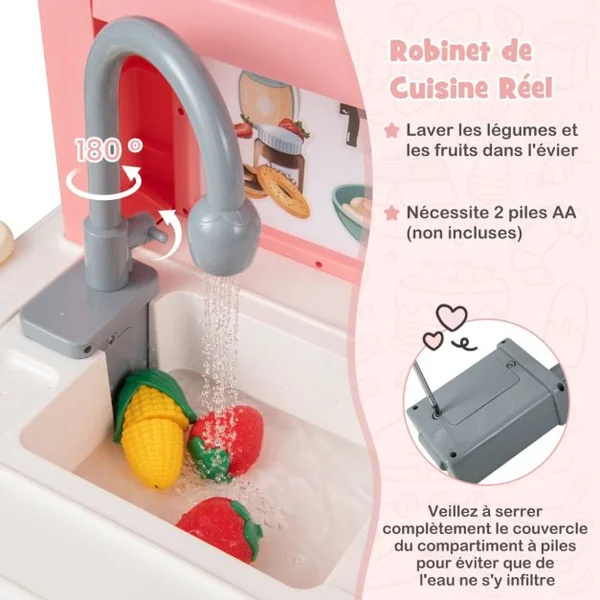 Cuisine Enfants 3 Ans+48 Accessoires Jouet Dînette Lumières et Sons Réalistes Cadeaux de Noël d'Anniversaire Gris