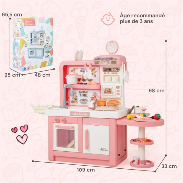Cuisine Enfants 3 Ans+48 Accessoires Jouet Dînette Lumières et Sons Réalistes Cadeaux de Noël d'Anniversaire Gris