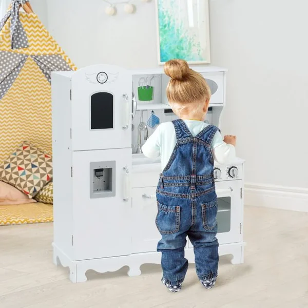 Cuisine Enfants avec Téléphone & Tableau Noir Cuisiniere Enfants avec Lumière & Effet Sonore pour Enfants de 3 Ans+