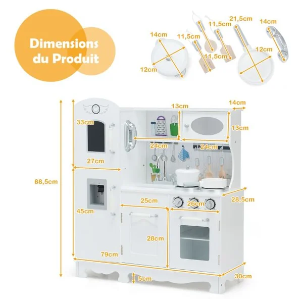 Cuisine Enfants avec Téléphone & Tableau Noir Cuisiniere Enfants avec Lumière & Effet Sonore pour Enfants de 3 Ans+