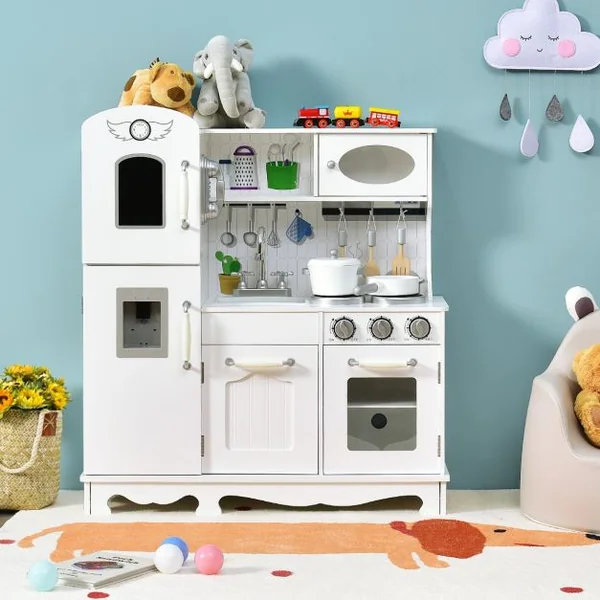 Cuisine Enfants avec Téléphone & Tableau Noir Cuisiniere Enfants avec Lumière & Effet Sonore pour Enfants de 3 Ans+
