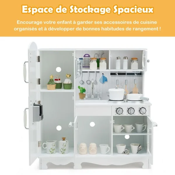 Cuisine Enfants avec Téléphone & Tableau Noir Cuisiniere Enfants avec Lumière & Effet Sonore pour Enfants de 3 Ans+