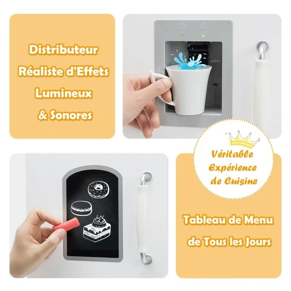 Cuisine Enfants avec Téléphone & Tableau Noir Cuisiniere Enfants avec Lumière & Effet Sonore pour Enfants de 3 Ans+
