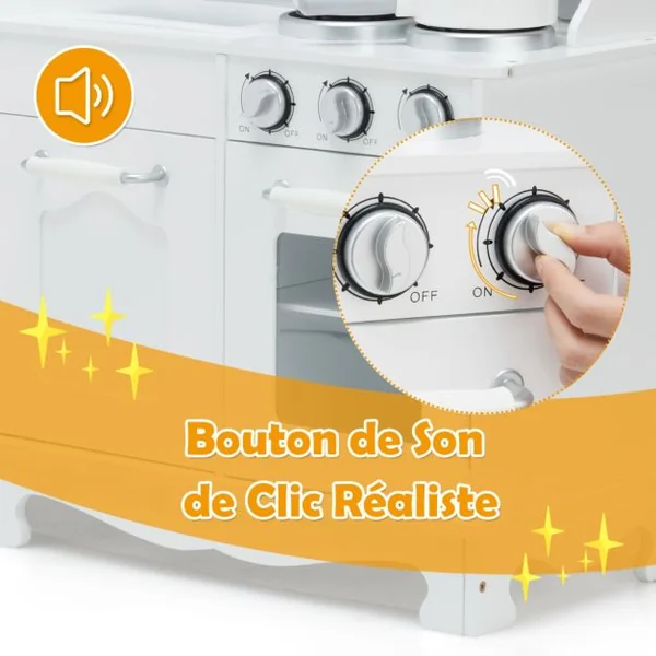 Cuisine Enfants avec Téléphone & Tableau Noir Cuisiniere Enfants avec Lumière & Effet Sonore pour Enfants de 3 Ans+