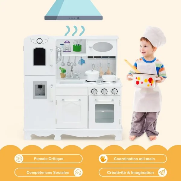 Cuisine Enfants avec Téléphone & Tableau Noir Cuisiniere Enfants avec Lumière & Effet Sonore pour Enfants de 3 Ans+
