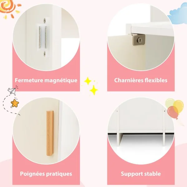Cuisine Enfants en Bois avec 16 Accessoires & Horloge Réfrigérateur & Hotte Espace de Stockage Lumière pour 3 Ans+