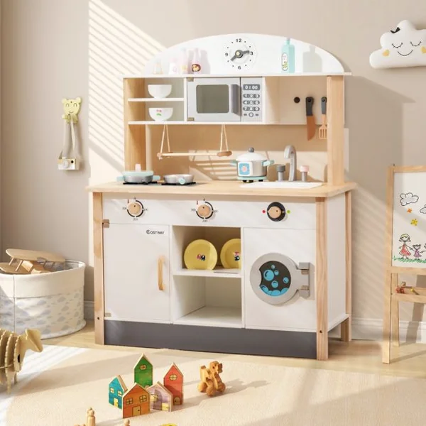 Cuisine Enfants en Bois avec 17 Accessoires pour Enfants de 3 Ans+