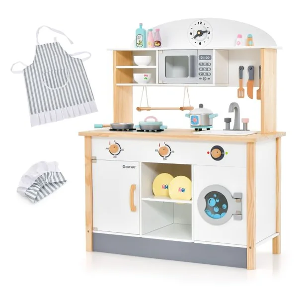 Cuisine Enfants en Bois avec 17 Accessoires pour Enfants de 3 Ans+