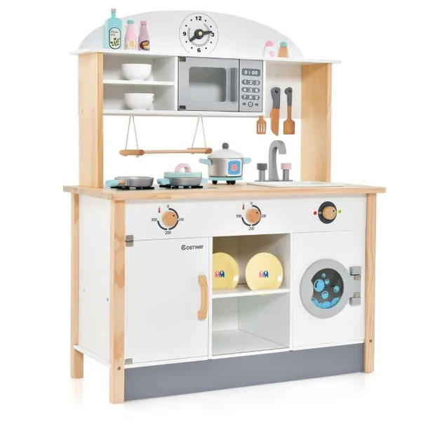 Cuisine Enfants en Bois avec 17 Accessoires pour Enfants de 3 Ans+