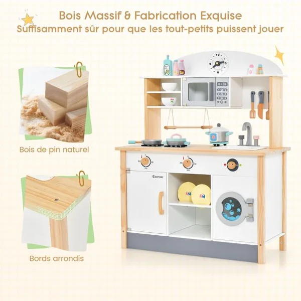 Cuisine Enfants en Bois avec 17 Accessoires pour Enfants de 3 Ans+