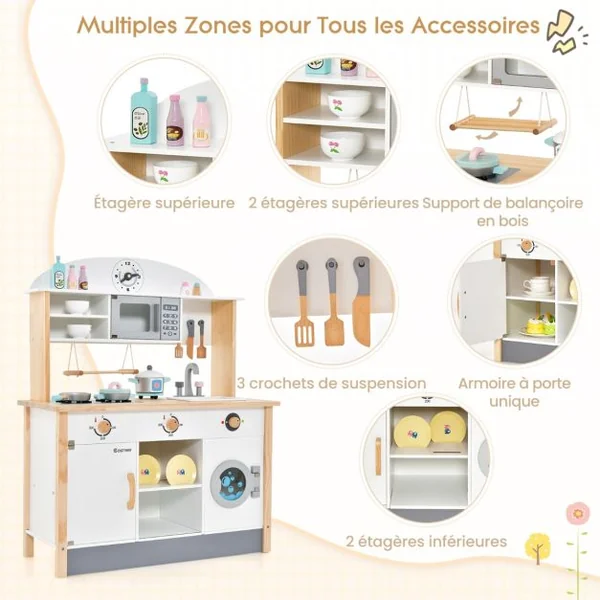 Cuisine Enfants en Bois avec 17 Accessoires pour Enfants de 3 Ans+